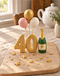 Milestone Birthday Personalised Cake Topper Set with a gold number 40 on a wooden board