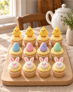 12 Easter Chick, Egg and Bunny Cupcake Toppers on cupcakes