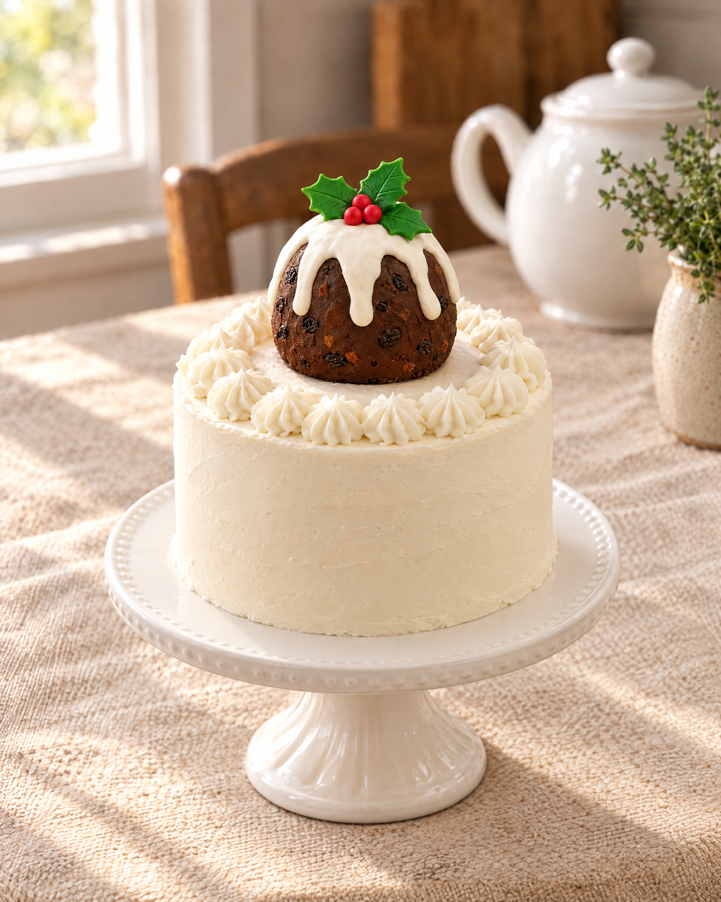 Christmas Pudding Cake Topper on top of a cake
