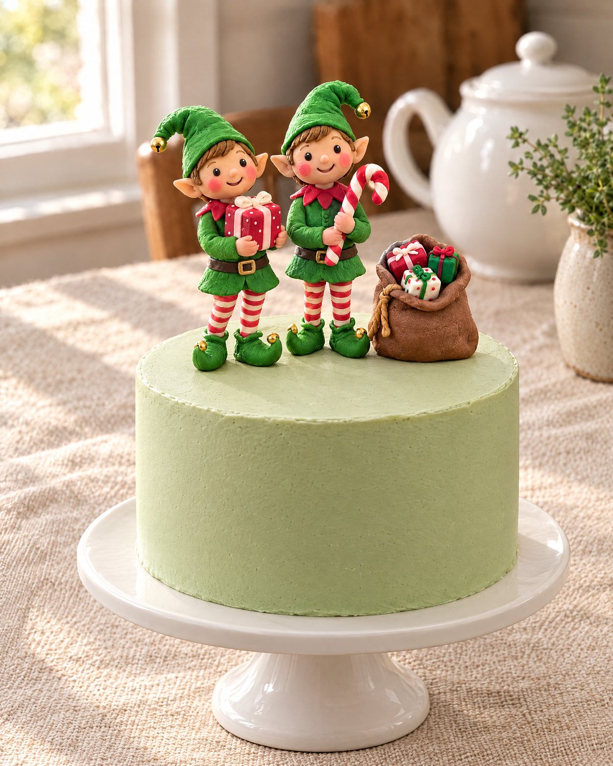 Christmas Elves Cake Topper Set on top of a cake