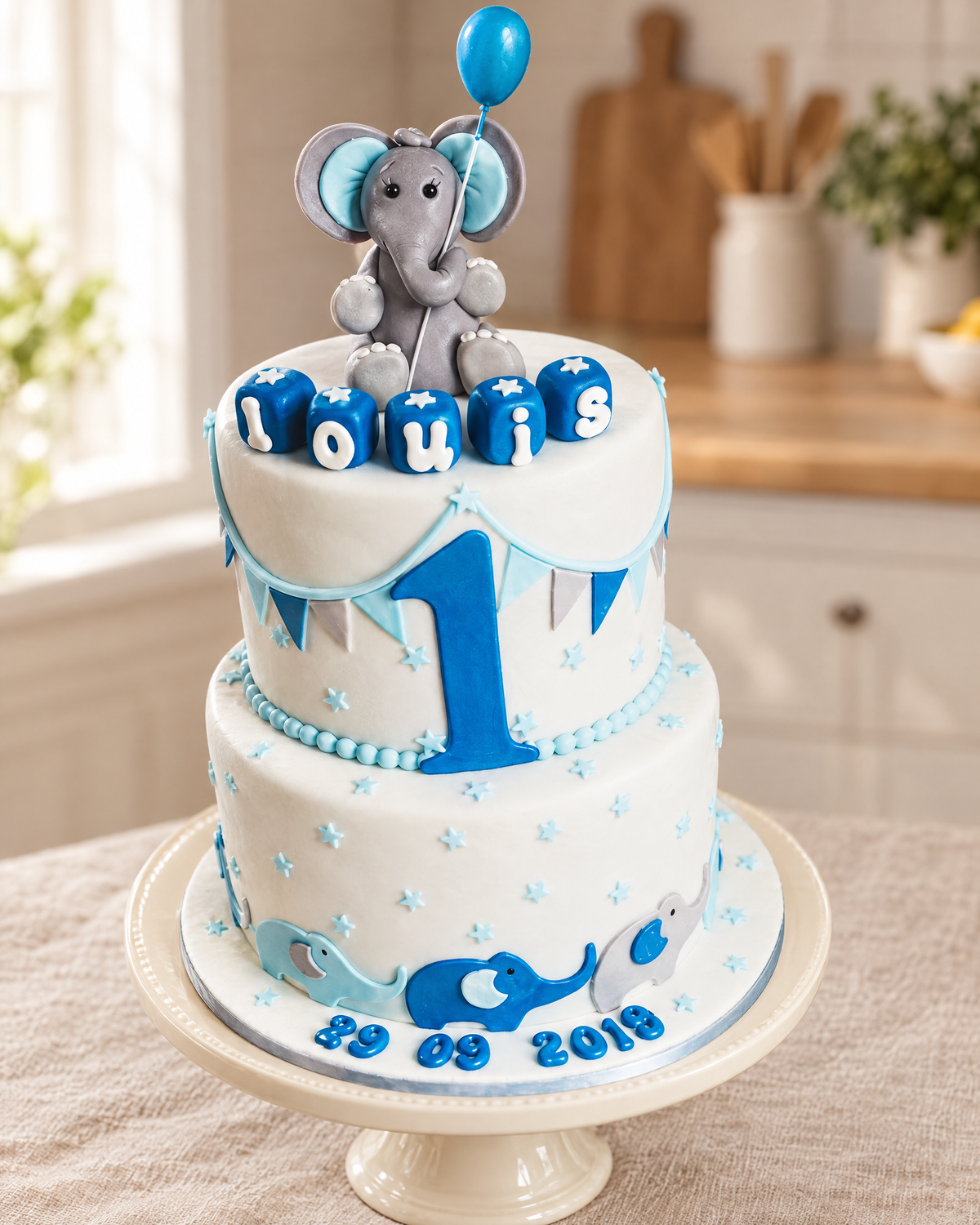 Elephant Two-Tier First Birthday Cake by La Sura Bakery