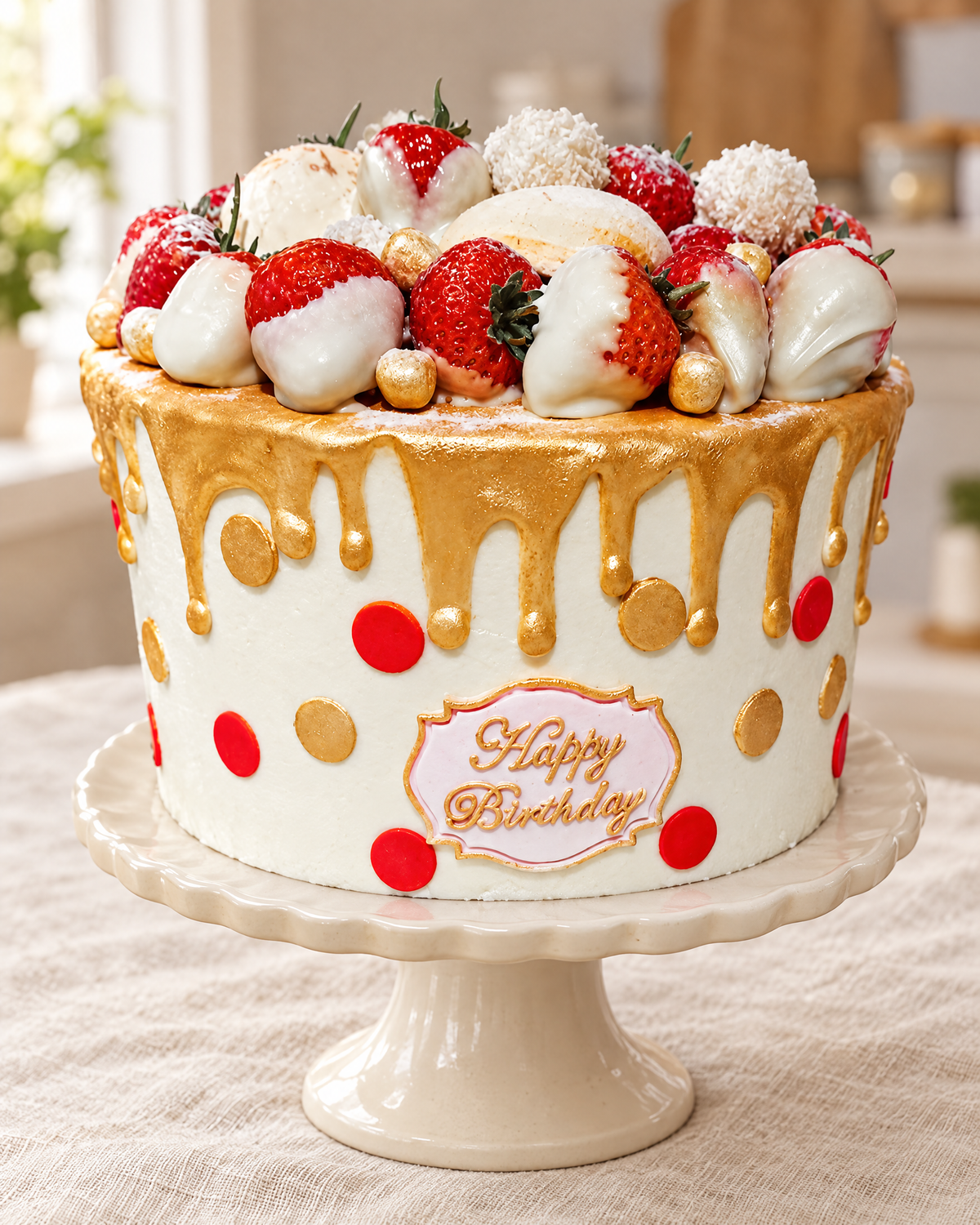 Gold Drip Strawberry Cake by La Sura Bakery