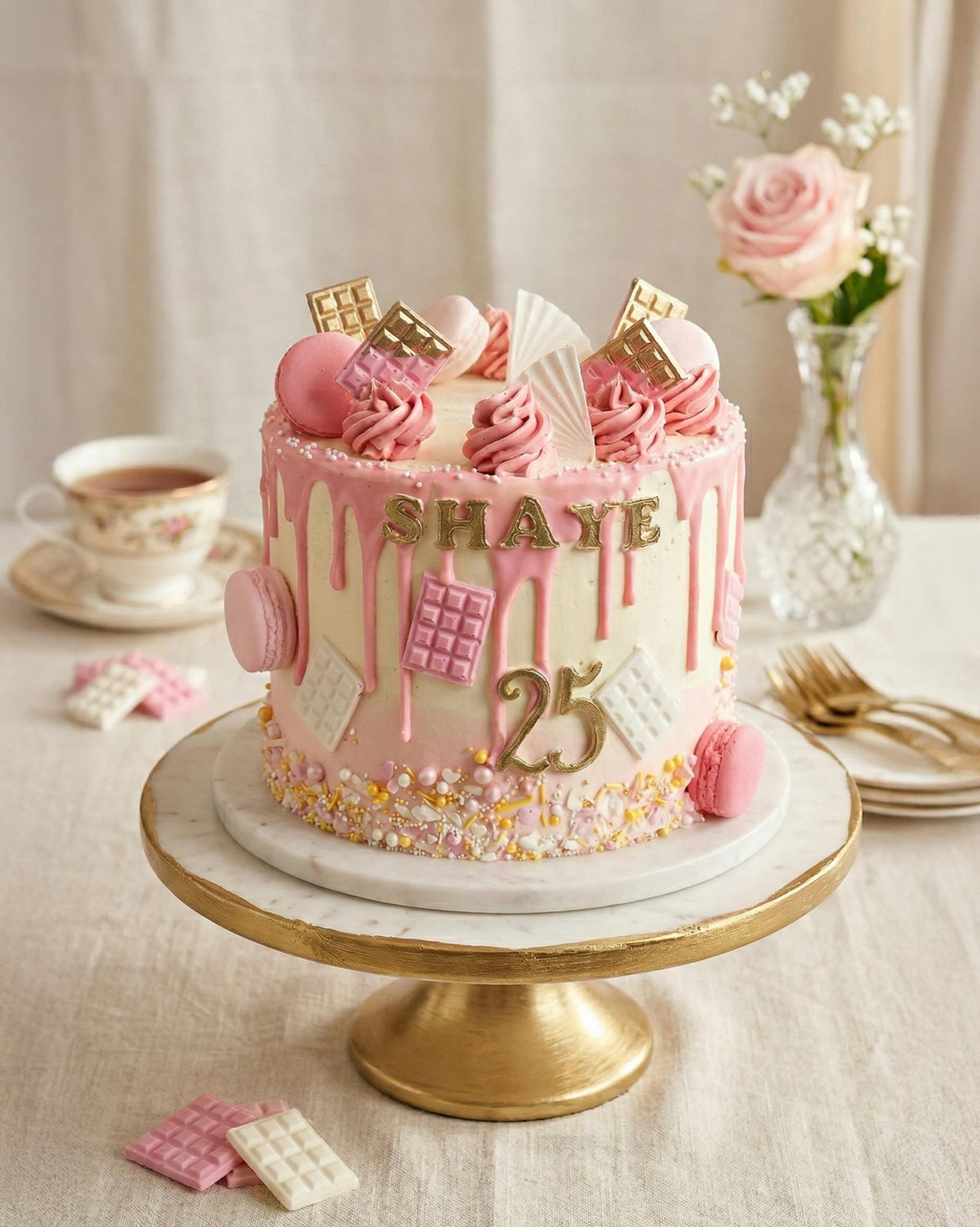 Pink Drip Name Cake by La Sura Bakery