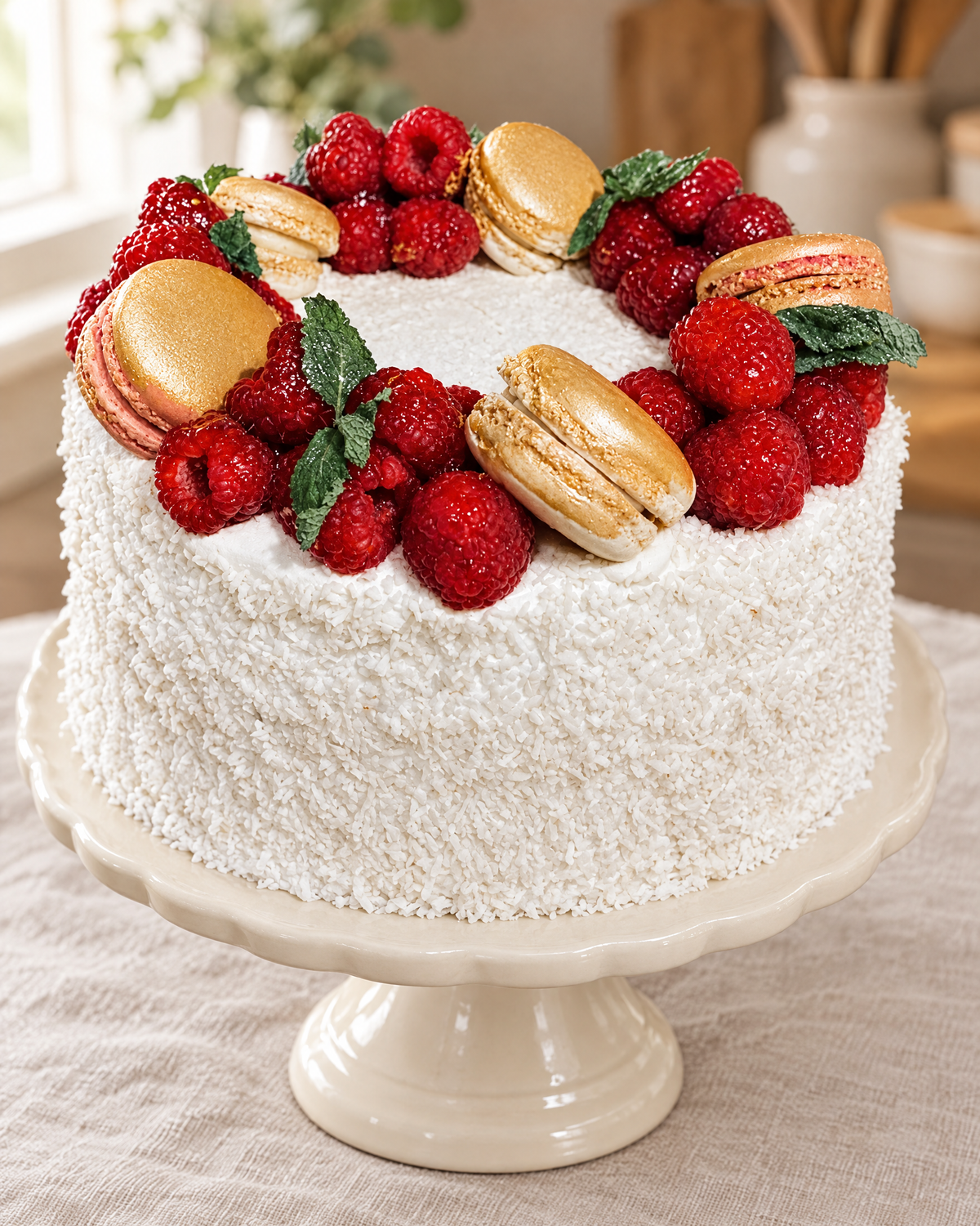 Raspberry Macaron Coconut Cake by La Sura Bakery