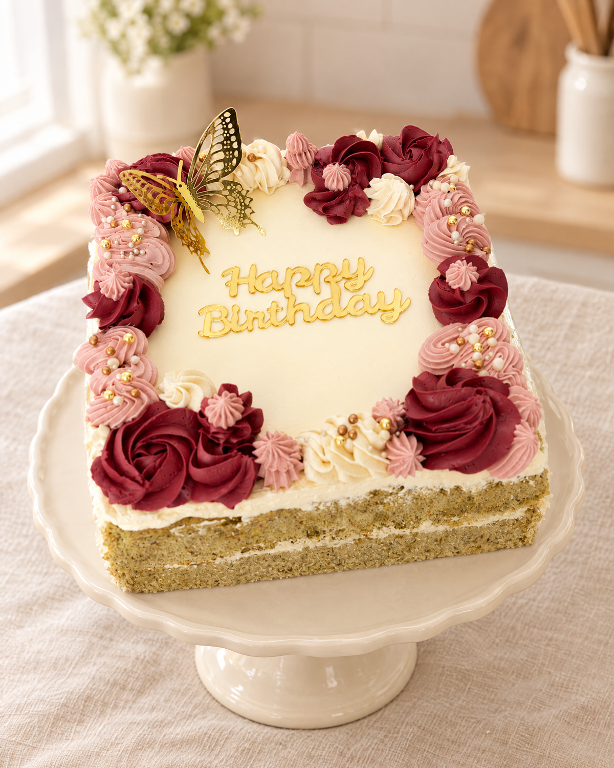 Rose Border Sheet Cake by La Sura Bakery