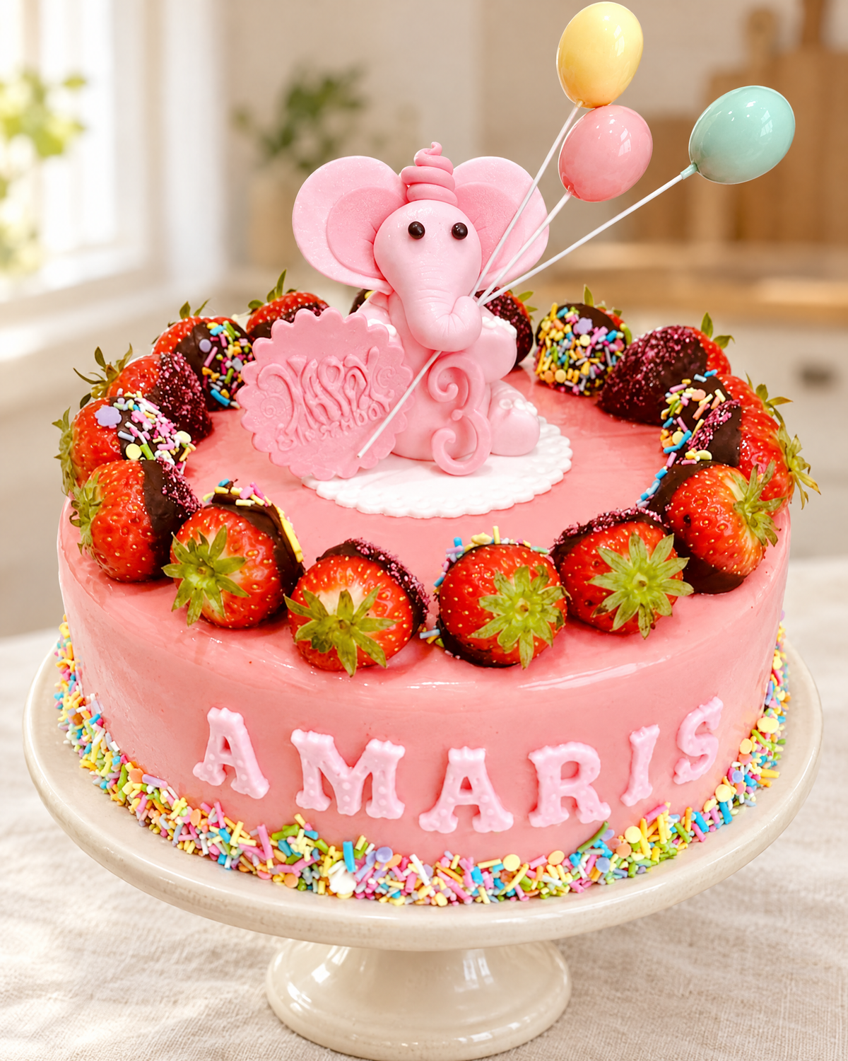 Strawberry Elephant Birthday Cake by La Sura Bakery