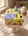 Science Lab Cake Topper Set on a cream cake stand