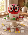 Super Mario Hat Cake Topper Set on a cream cake stand