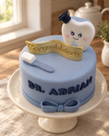 Dental Tooth Personalised Cake Topper on a cream cake stand