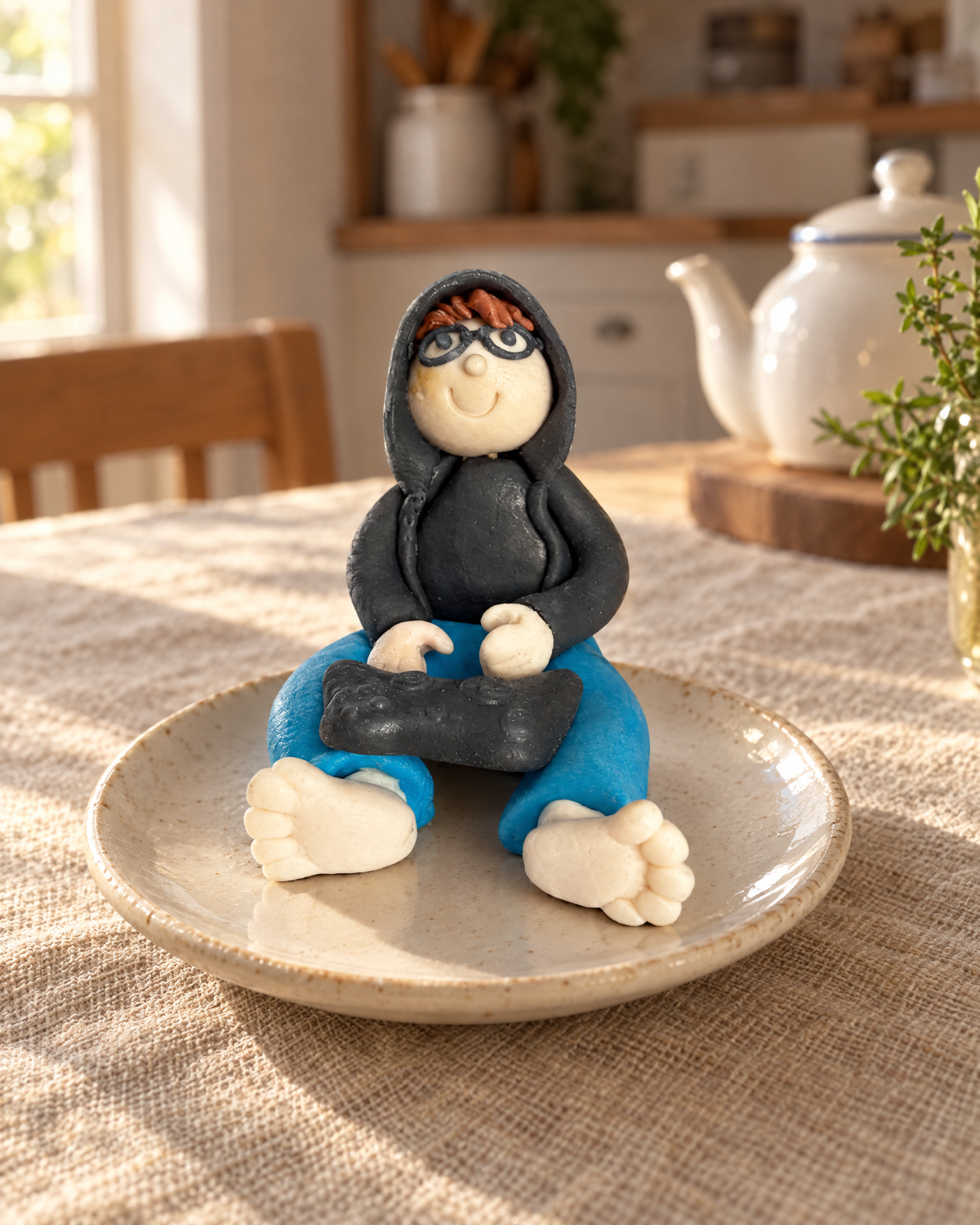 Teenage Gamer Cake Topper on a cream plate