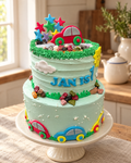 Cars and Stars Cake Topper Set on a cream cake stand