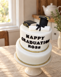 Graduation Personalised Cake Topper Set on a cream cake stand