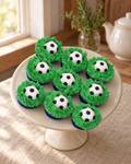 12 Football or Gym Cupcake Toppers on a cream cake stand