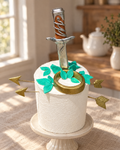 Lord of the Rings Inspired Cake Topper on a cream cake stand