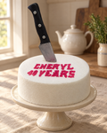 Knife Personalised Cake Topper on a cream cake stand